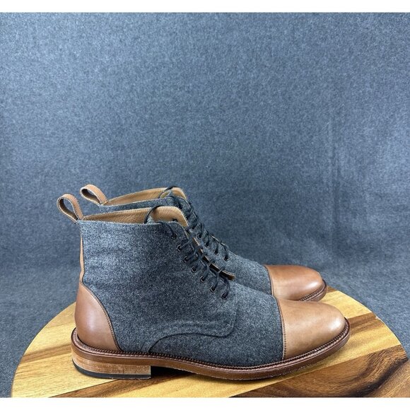 TAFT The Jack Mens Dress Boots Grey Brown Lace Up Leather Wool 44 US 11 - Picture 1 of 11